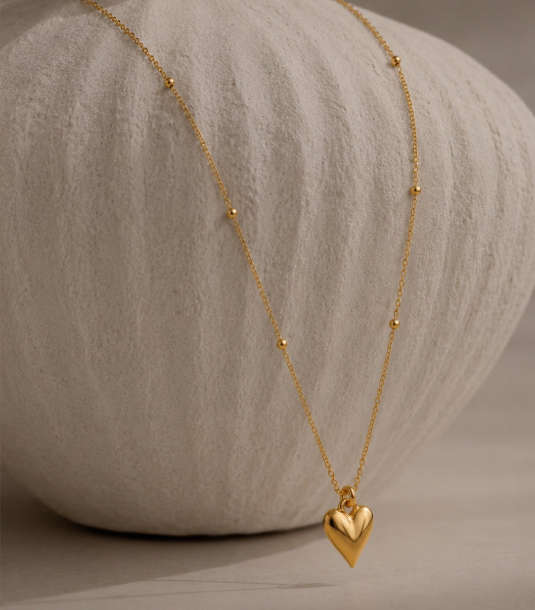 Gold Satellite Chain with Puffy Heart Pendant