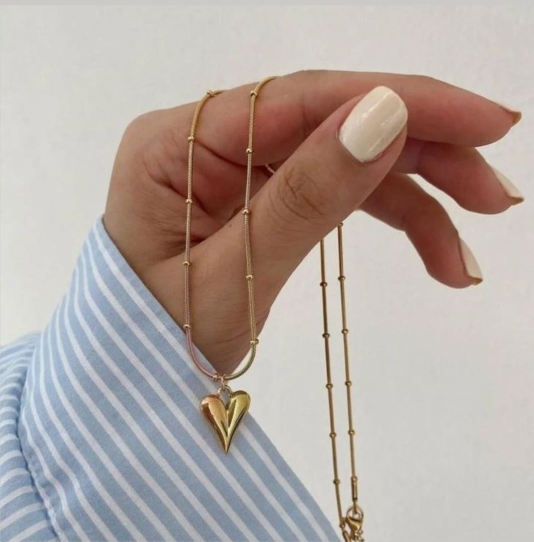 Gold Satellite Chain with Puffy Heart Pendant