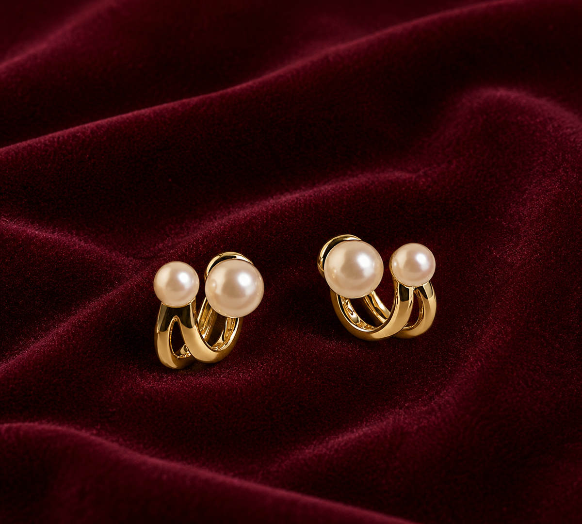 Double Band Pearl Huggie Earrings