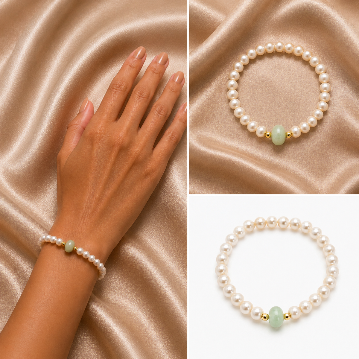 Freshwater-Style Pearl Strand with Light Green Jade Bead