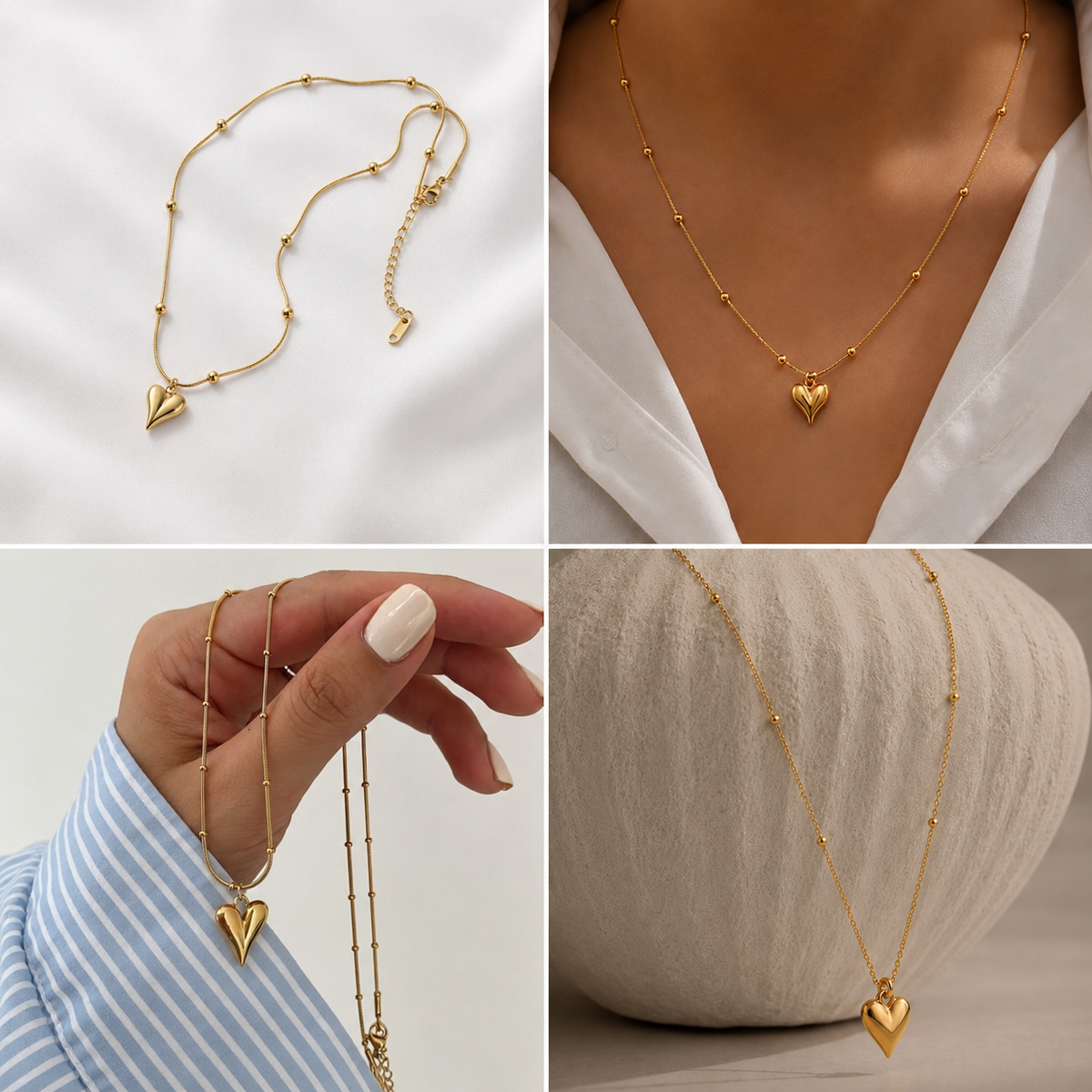 Gold Satellite Chain with Puffy Heart Pendant